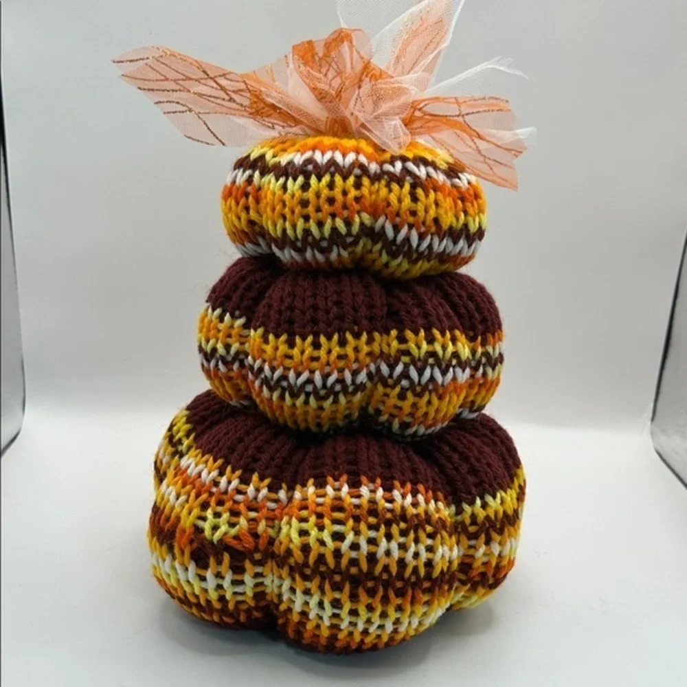 Handcrafted Multicolor Knit Pumpkin stack